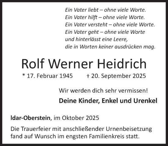 Traueranzeige von Rolf Werner Heidrich von WochenSpiegel