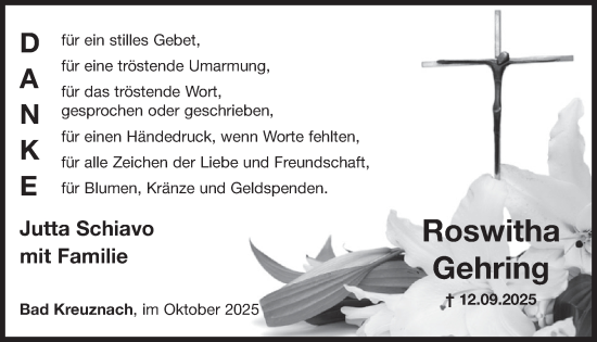 Traueranzeige von Roswitha Gehring von WochenSpiegel