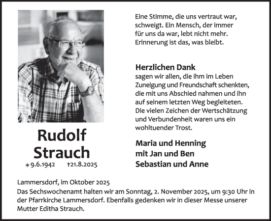 Traueranzeige von Rudolf Strauch von WochenSpiegel