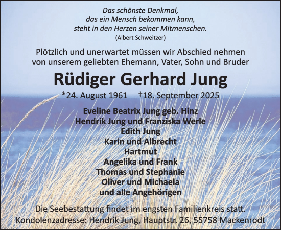Traueranzeige von Rüdiger Gerhard Jung von WochenSpiegel