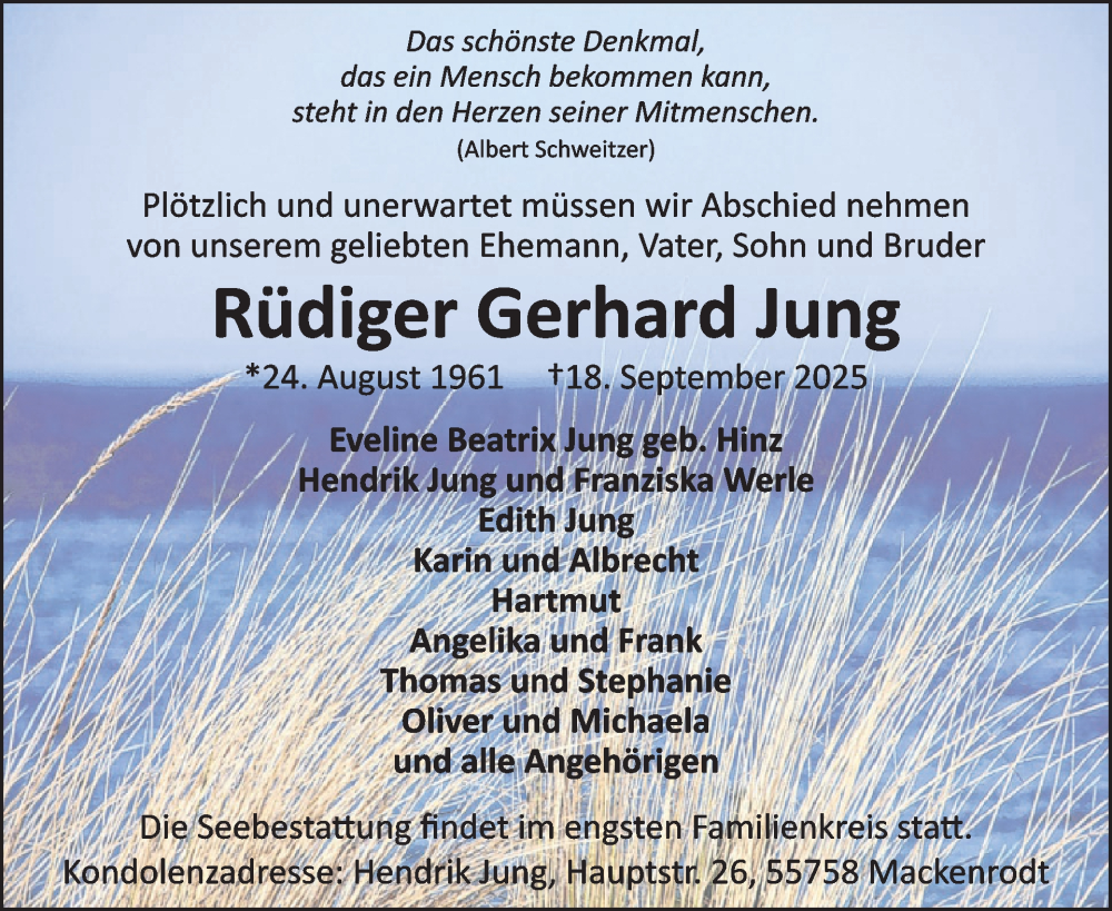  Traueranzeige für Rüdiger Gerhard Jung vom 04.10.2025 aus WochenSpiegel