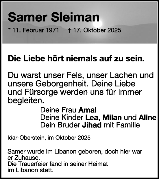 Traueranzeige von Samer Sleiman von WochenSpiegel