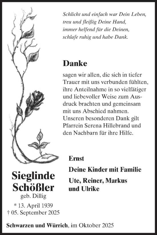 Traueranzeige von Sieglinde Schößler von WochenSpiegel