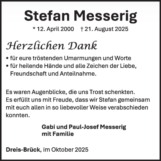 Traueranzeige von Stefan Messerig von WochenSpiegel