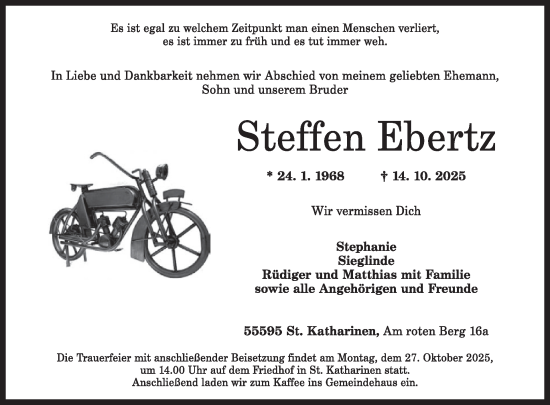 Traueranzeige von Steffen Ebertz von WochenSpiegel