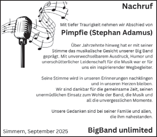 Traueranzeige von Stephan Adamus von WochenSpiegel