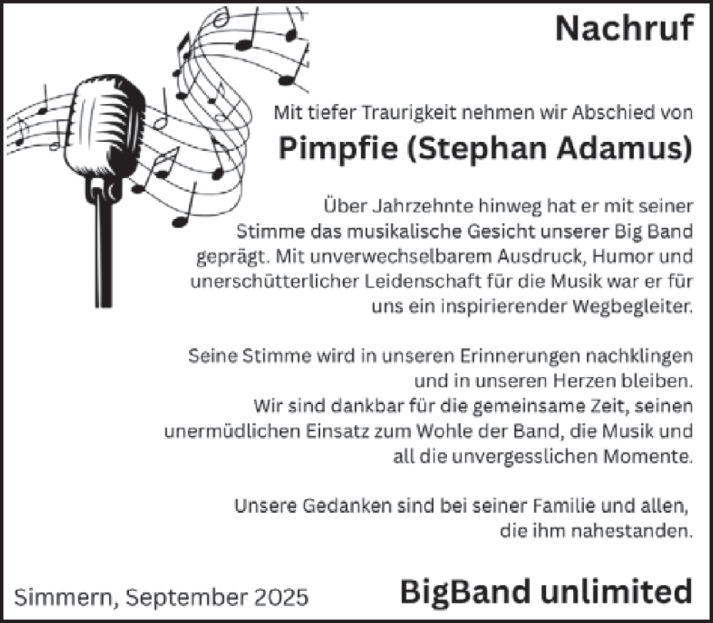  Traueranzeige für Stephan Adamus vom 11.10.2025 aus WochenSpiegel