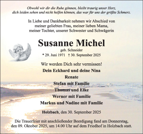 Traueranzeige von Susanne Michel von WochenSpiegel
