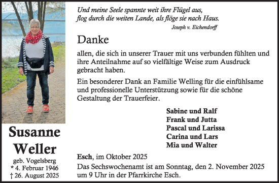 Traueranzeige von Susanne Weller von WochenSpiegel