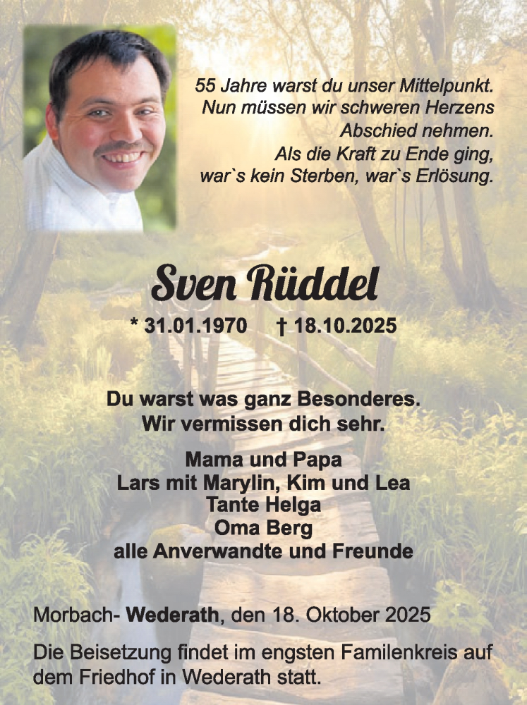  Traueranzeige für Sven Rüddel vom 31.10.2025 aus WochenSpiegel