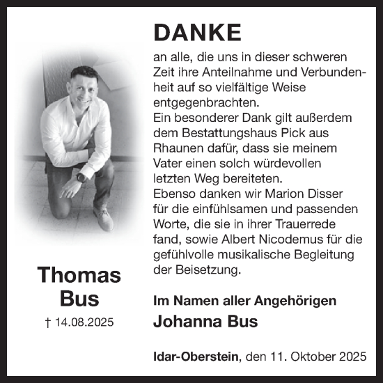 Traueranzeige von Thomas Bus von WochenSpiegel