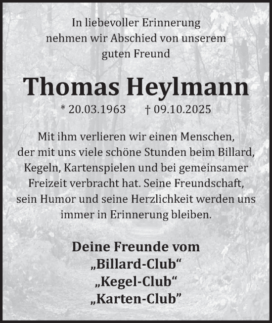 Traueranzeige von Thomas Heylmann von WochenSpiegel