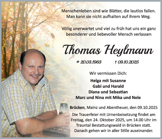 Traueranzeige von Thomas Heylmann von WochenSpiegel