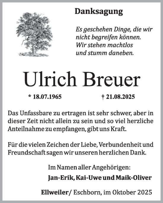 Traueranzeige von Ulrich Breuer von WochenSpiegel