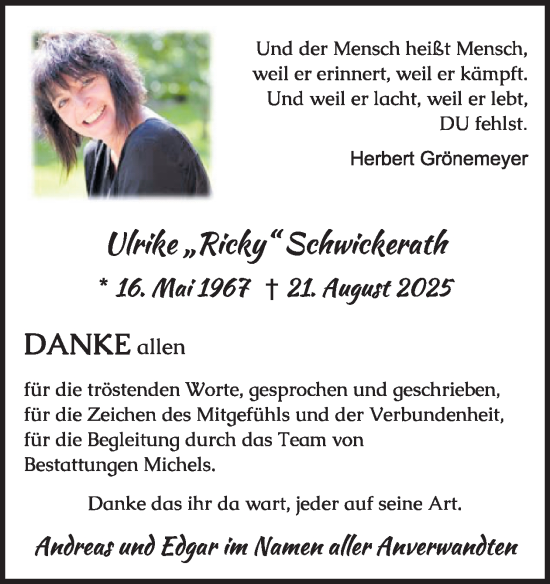 Traueranzeige von Ulrike Schwickerath von WochenSpiegel
