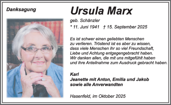 Traueranzeige von Ursula Marx von WochenSpiegel
