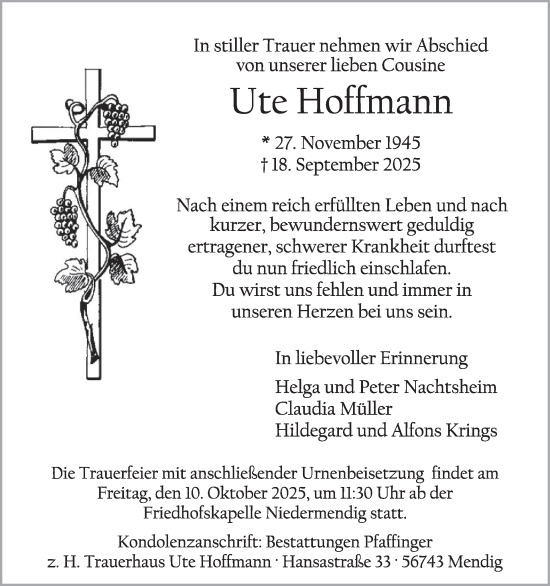 Traueranzeige von Ute Hoffmann von WochenSpiegel