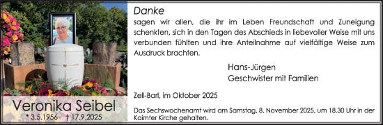 Traueranzeige von Veronika Seibel von WochenSpiegel