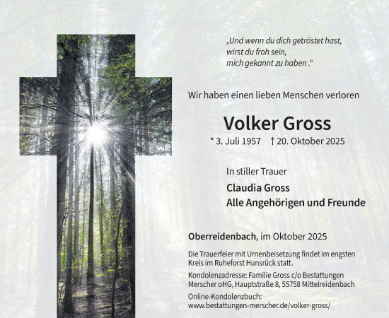 Traueranzeige von Volker Gross von WochenSpiegel