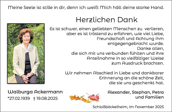 Traueranzeige von Walburga Ackermann von WochenSpiegel