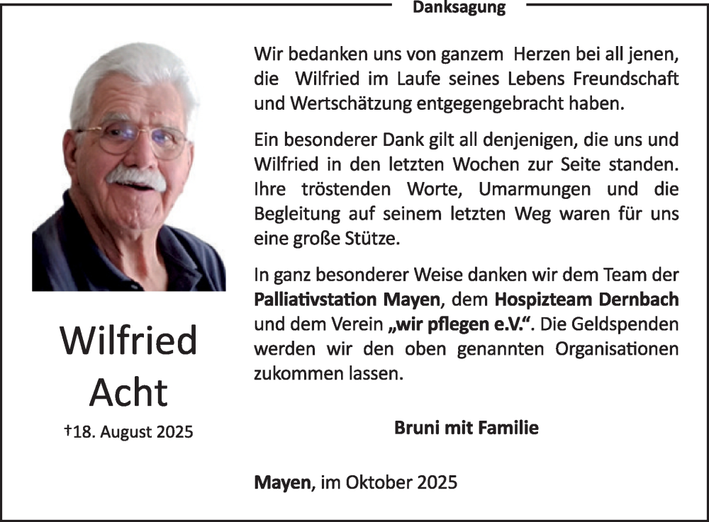  Traueranzeige für Wilfried Acht vom 08.10.2025 aus WochenSpiegel