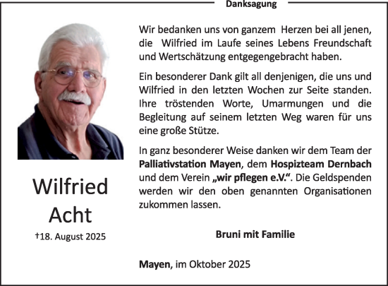 Traueranzeige von Wilfried Acht von WochenSpiegel