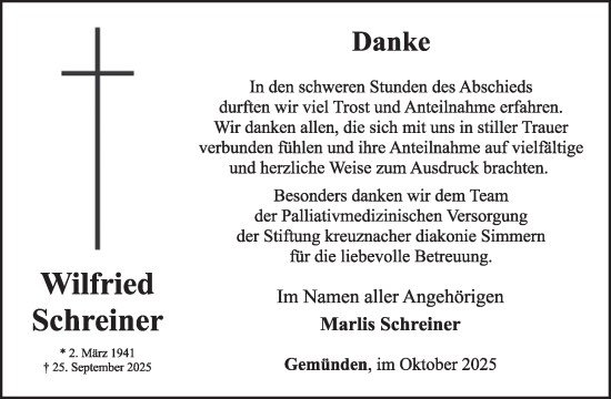 Traueranzeige von Wilfried Schreiner von WochenSpiegel