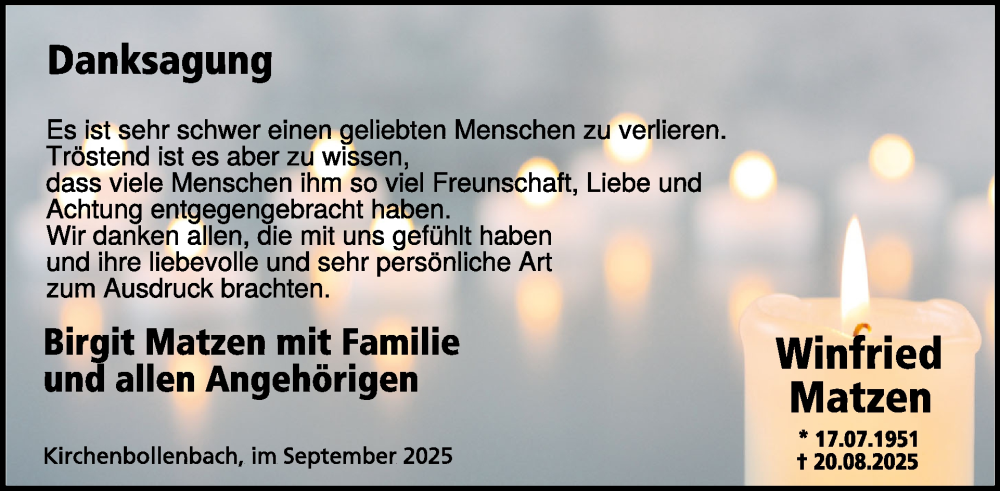  Traueranzeige für Winfried Matzen vom 04.10.2025 aus WochenSpiegel
