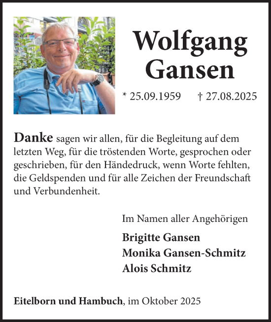 Traueranzeige von Wolfgang Gansen von WochenSpiegel