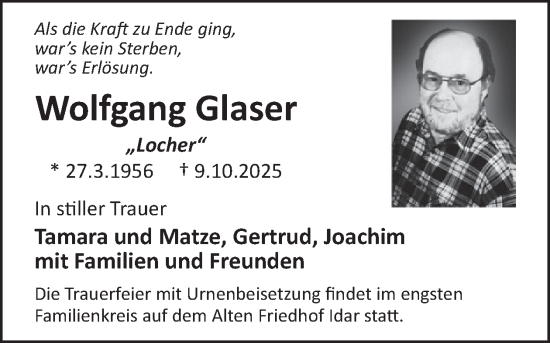 Traueranzeige von Wolfgang Glaser von WochenSpiegel