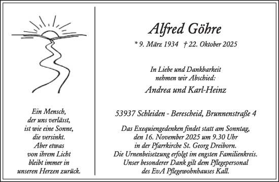 Traueranzeige von Alfred Göhre von WochenSpiegel