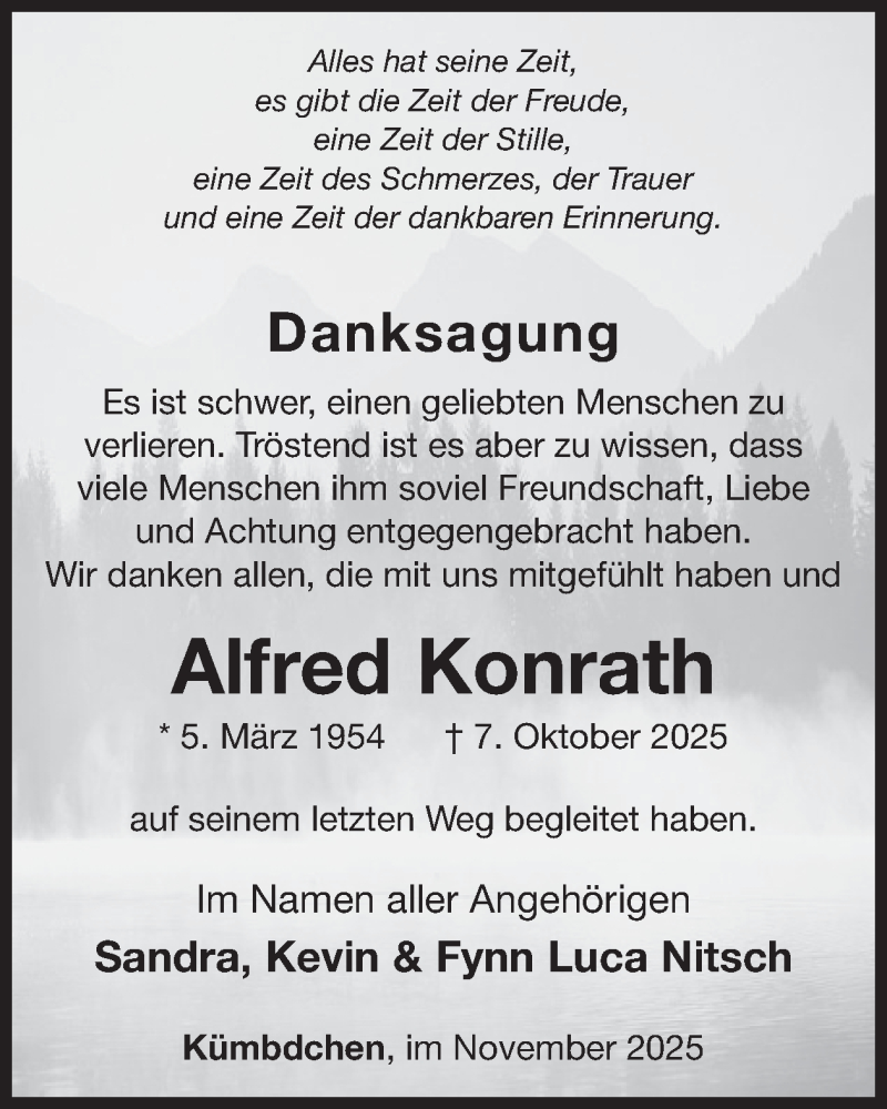  Traueranzeige für Alfred Konrath vom 22.11.2025 aus WochenSpiegel