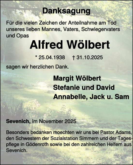 Traueranzeige von Alfred Wölbert von WochenSpiegel
