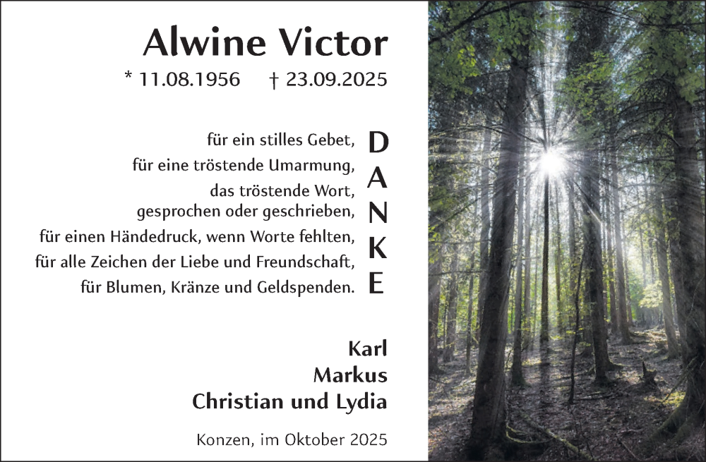  Traueranzeige für Alwine Victor vom 05.11.2025 aus WochenSpiegel