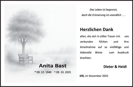 Traueranzeige von Anita Bast von WochenSpiegel