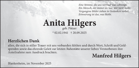 Traueranzeige von Anita Hilgers von WochenSpiegel