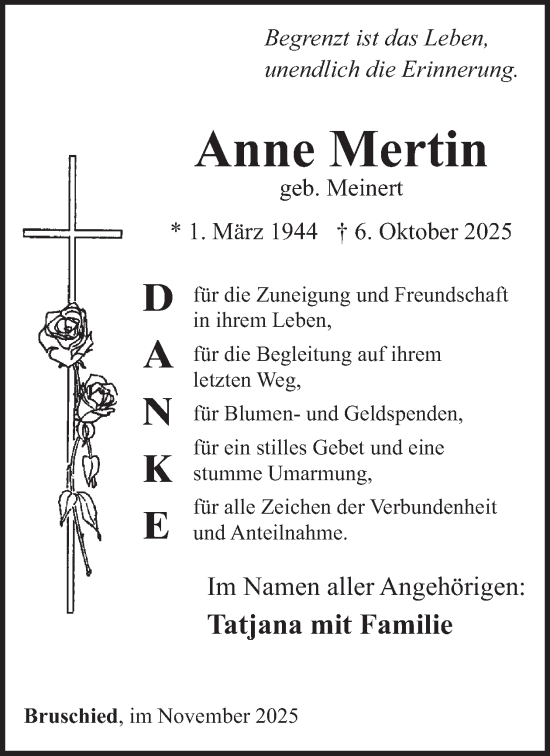 Traueranzeige von Anne Mertin von WochenSpiegel