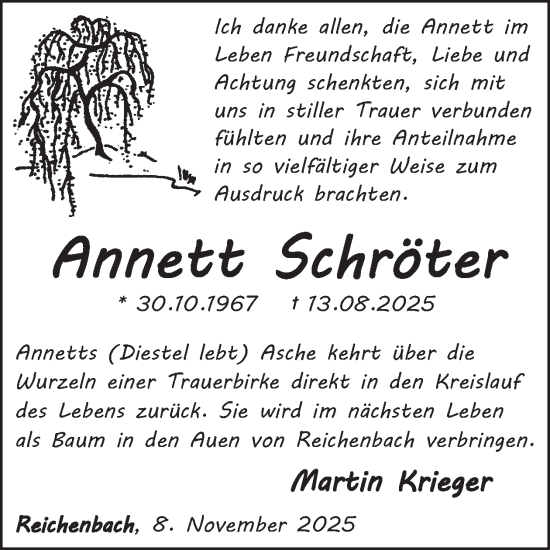 Traueranzeige von Annett Schröter von WochenSpiegel