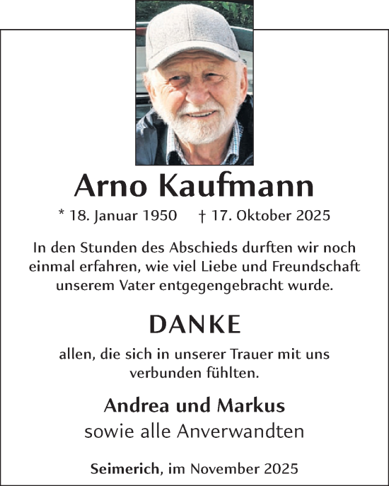 Traueranzeige von Arno Kaufmann von WochenSpiegel