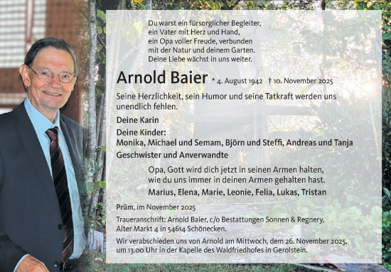 Traueranzeige von Arnold Baier von WochenSpiegel