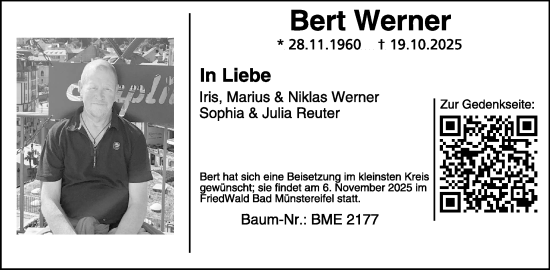 Traueranzeige von Bert Werner von WochenSpiegel