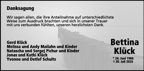 Traueranzeige von Bettina Klück von WochenSpiegel