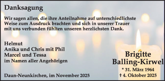 Traueranzeige von Brigitte Balling-Kirwel von WochenSpiegel