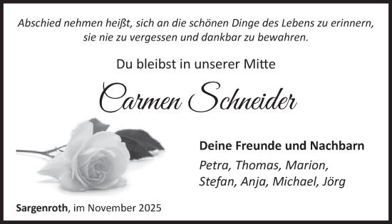 Traueranzeige von Carmen Schneider von WochenSpiegel