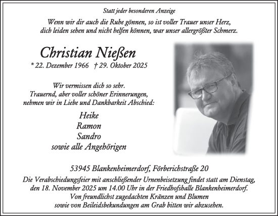 Traueranzeige von Christian Nießen von WochenSpiegel