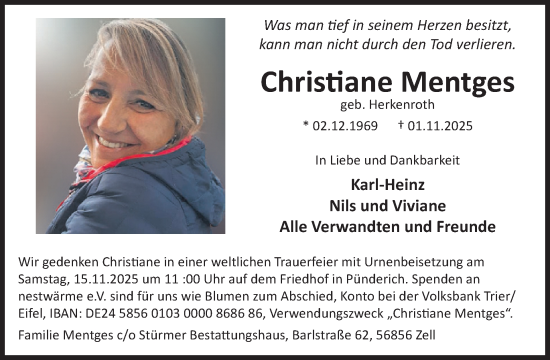 Traueranzeige von Christiane Mentges von WochenSpiegel