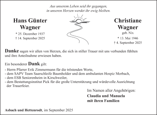 Traueranzeige von Christiane Wagner von WochenSpiegel