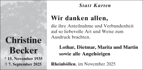 Traueranzeige von Christine Becker von WochenSpiegel