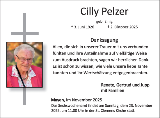 Traueranzeige von Cilly Pelzer von WochenSpiegel