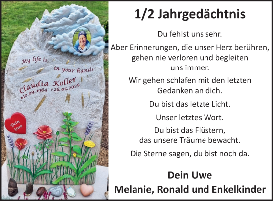 Traueranzeige von Claudia Koller von WochenSpiegel